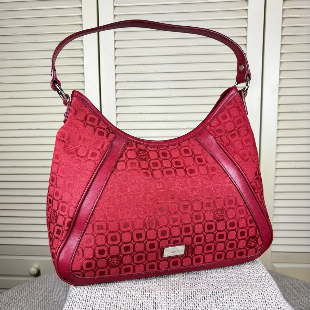 Chic Y2K Liz & Co Red Geometric Jacquard Hobo Bag Shoulder Bag Silver Hardware